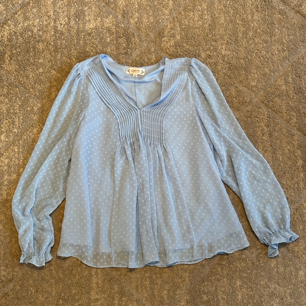 Blue long sleeve polka dot blouse